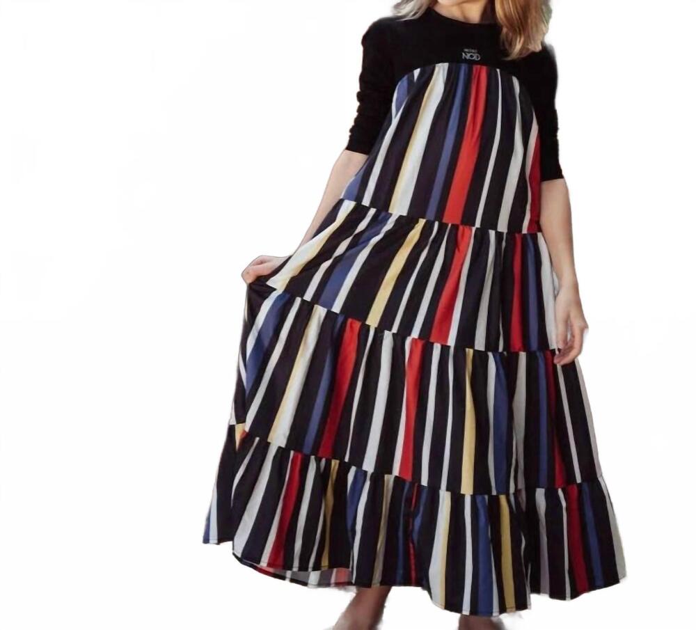 NEW MINI NOD girls striped maxi dress in black